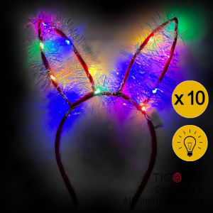 VINCHA OREJAS DE CONEJO LUMINOSA CON FLECOS ROJA 14 LUCES X 10